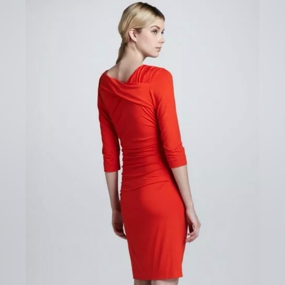 DVF Bentley Three-Quarter Sleeve Ruched Dress In Red Size S Designer Classic - Picture 2 of 14